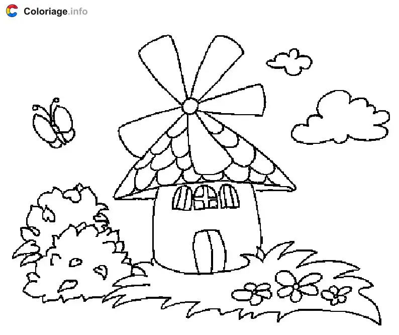 Coloriage Petit moulin à vent - Moulin à vent à imprimer