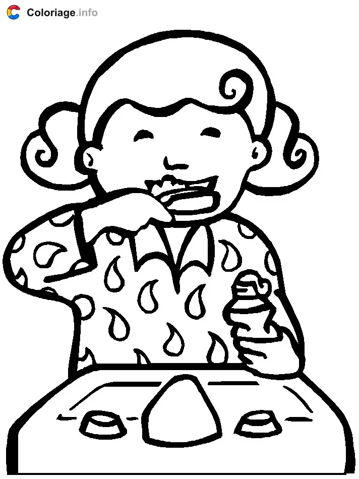 Coloriage Petite fille qui se brosse les dents - Dents à imprimer