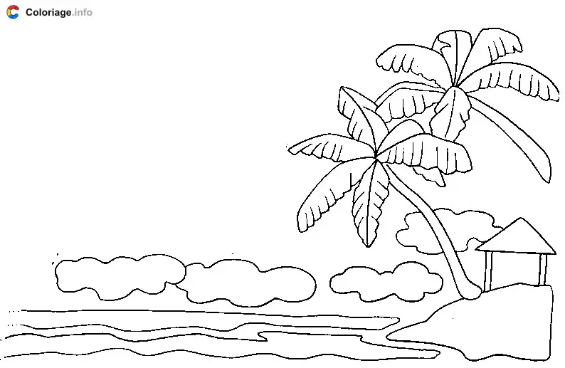 Coloriage Petite maison sur une île déserte - Île déserte à imprimer