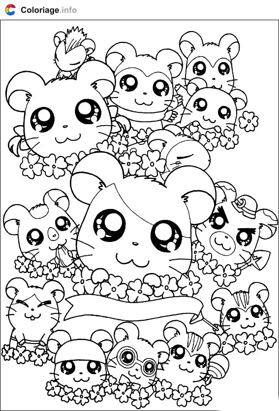 Coloriage Petits Hamsters grandes aventures - Hamtaro à imprimer