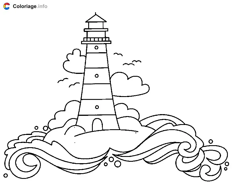 Coloriage Phare au milieu de la mer - Phares à imprimer