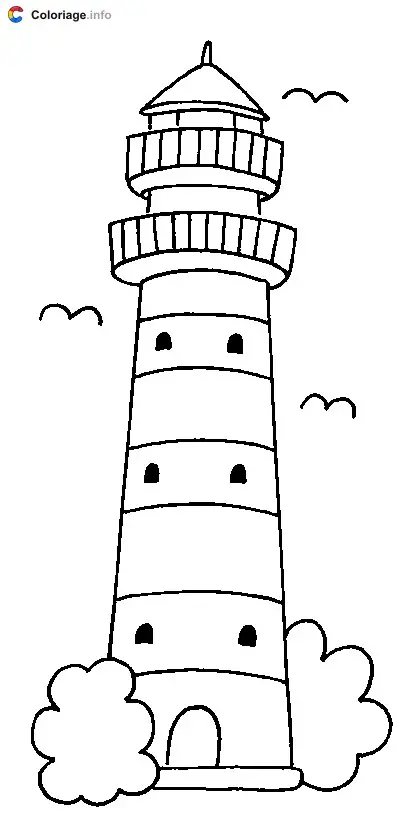 Coloriage Phare avec 3 mouettes - Phares à imprimer