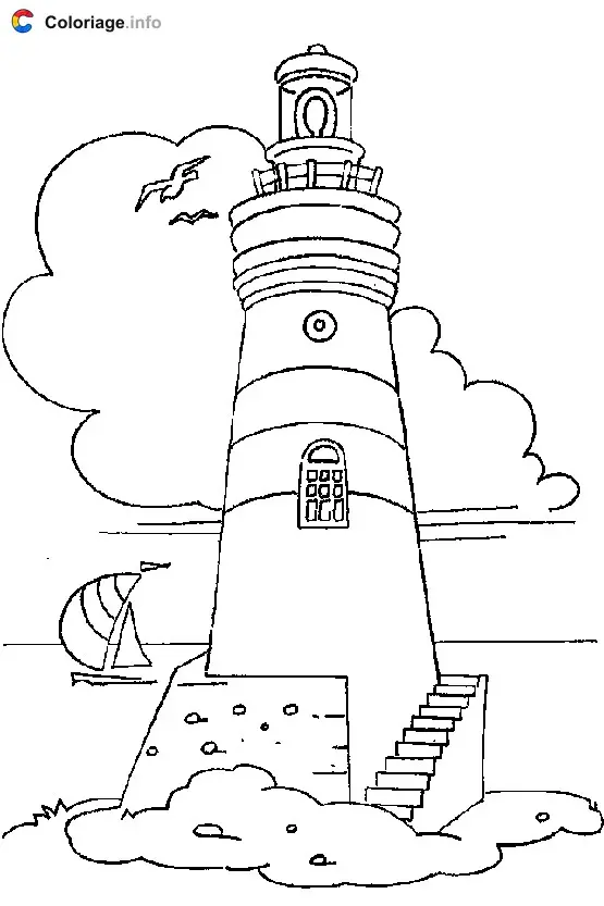 Coloriage Phare avec des escaliers - Phares à imprimer