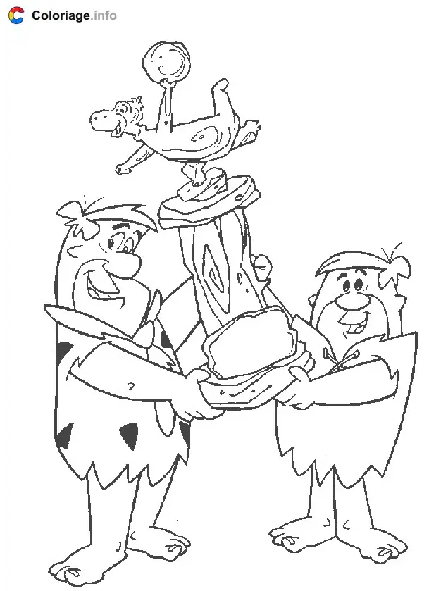 Coloriage Pierre et Arthur avec un trophée de bowling - Les Pierrafeu à imprimer