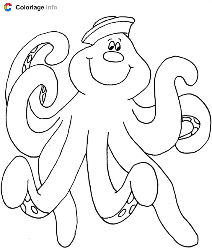 Coloriage Pieuvre avec un chapeau - Pieuvre à imprimer