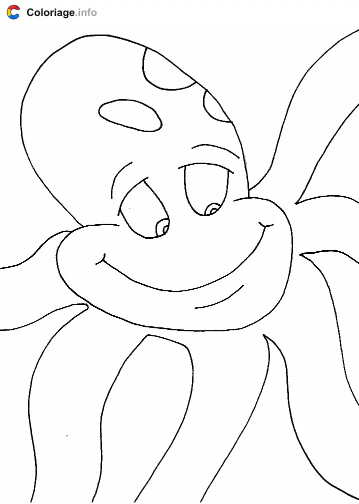 Coloriage Pieuvre souriante - Pieuvre à imprimer