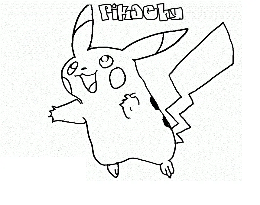 Coloriage Pikachu souriant attendant le combat - Pikachu à imprimer
