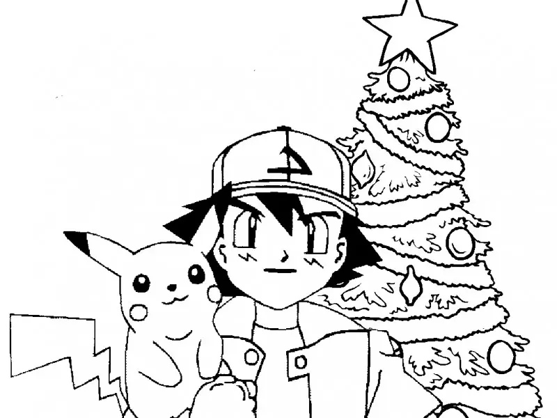 Coloriage Pikachu Pokemon Noël - Pikachu à imprimer