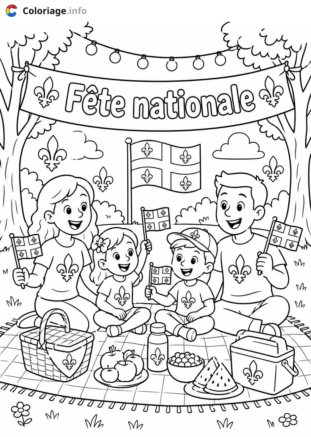 Dibujo de Pique-nique en fête nationale Québec – Saint-Jean-Baptiste – para colorear