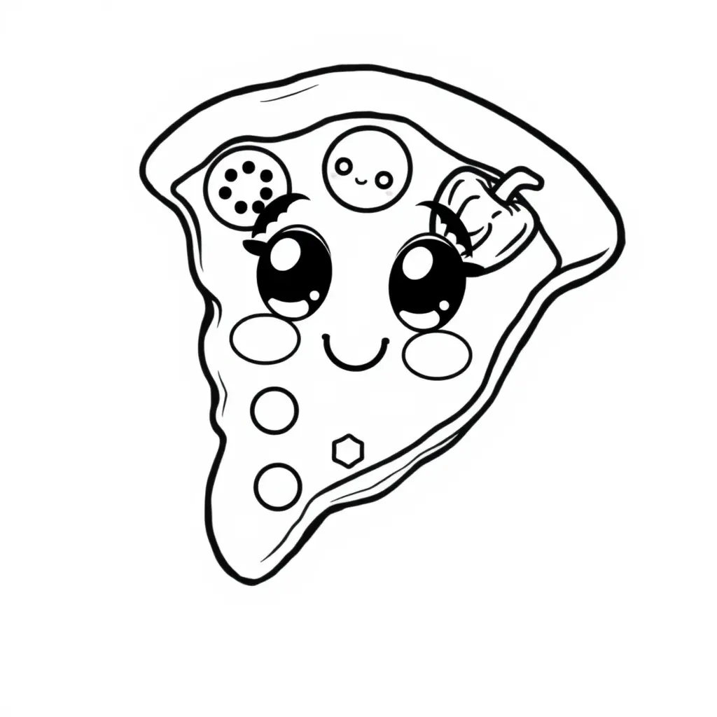 Coloriage Pizza Nourriture - Kawaii nourriture à imprimer