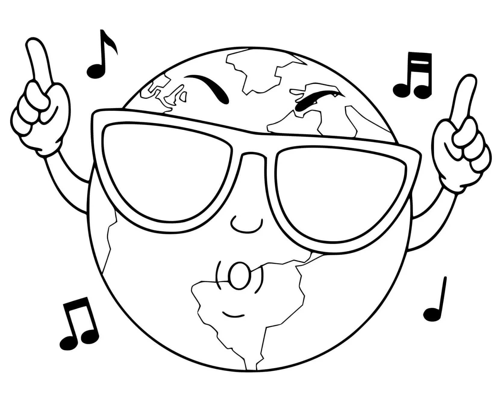 Coloriage Planète Terre Avec Des Lunettes Fait La Fête Musique - Planète à imprimer