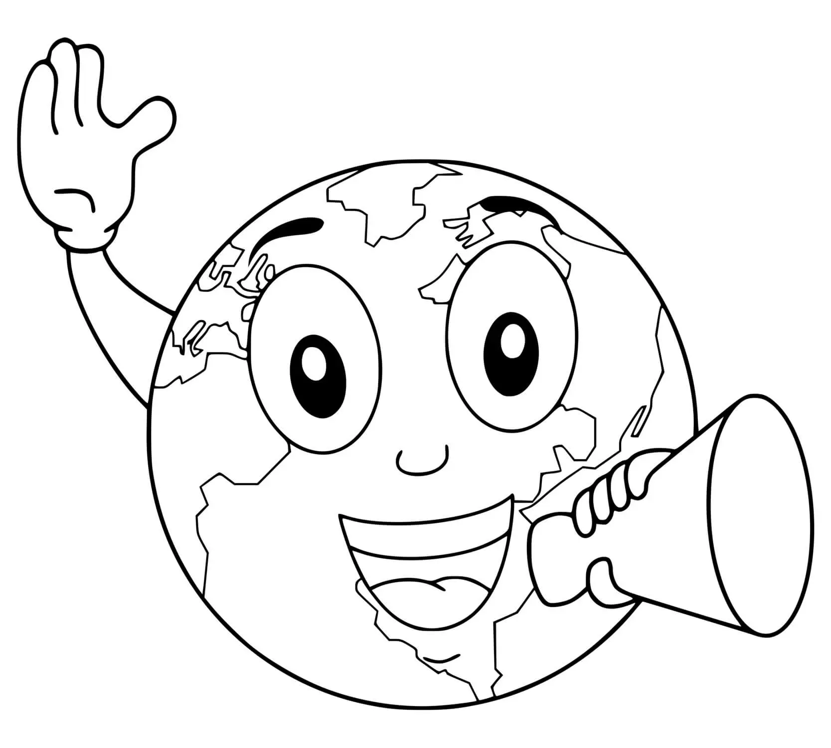 Coloriage Planète Terre Kawaii Souriant - Planète à imprimer