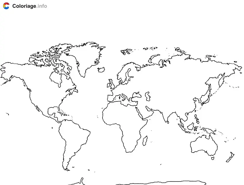 Coloriage Planisphère monde - Monuments à imprimer