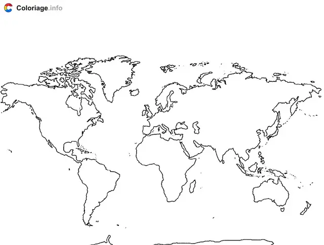 Coloriage Planisphère monde - Carte du monde à imprimer