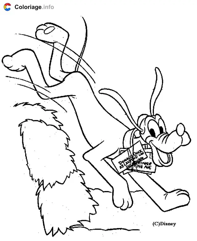 Coloriage Pluto fait le facteur Disney - Pluto à imprimer