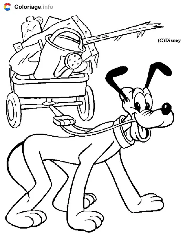 Coloriage Pluto tire une remorque Disney - Pluto à imprimer