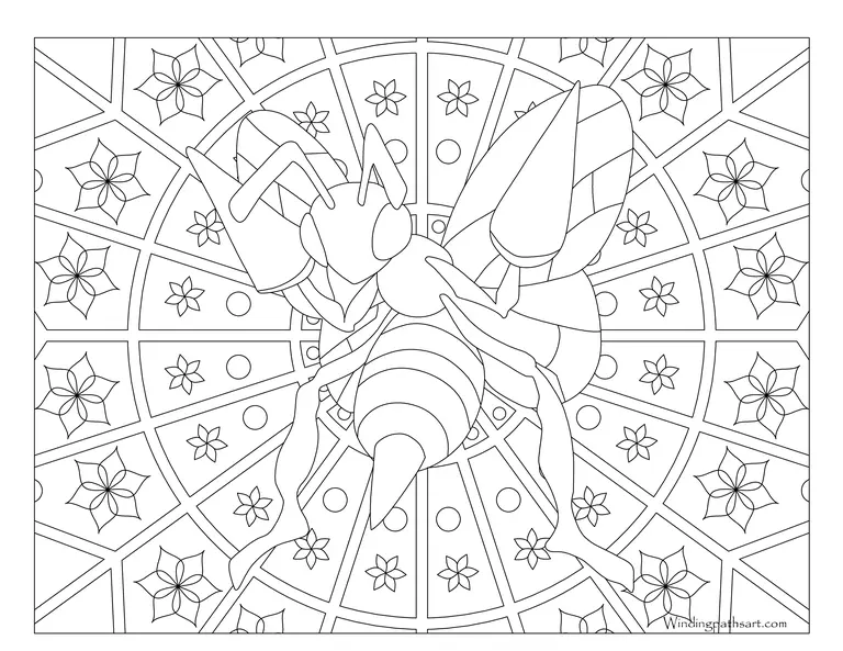 Coloriage Pokemon Mandala Adulte Beedrill - Mandala pokemon à imprimer