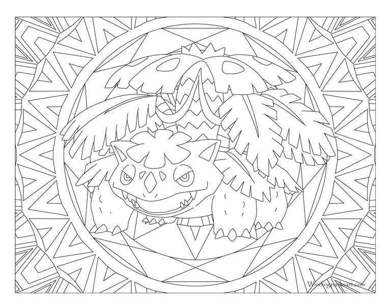Coloriage Pokemon Mandala Adulte Venusaur - Mandala pokemon à imprimer