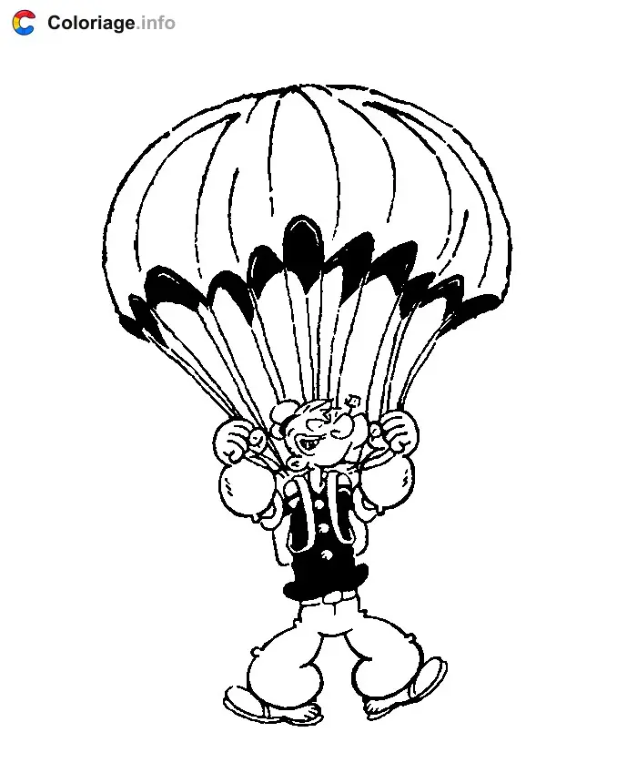 Coloriage Popeye avec un parachute - Popeye à imprimer