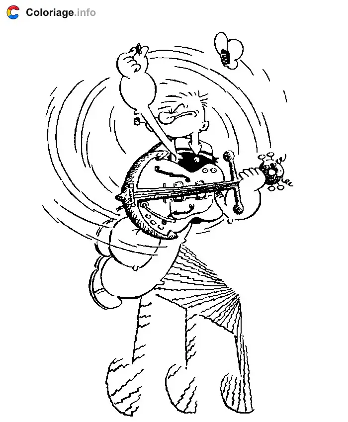 Coloriage Popeye joue de la guitare - Popeye à imprimer