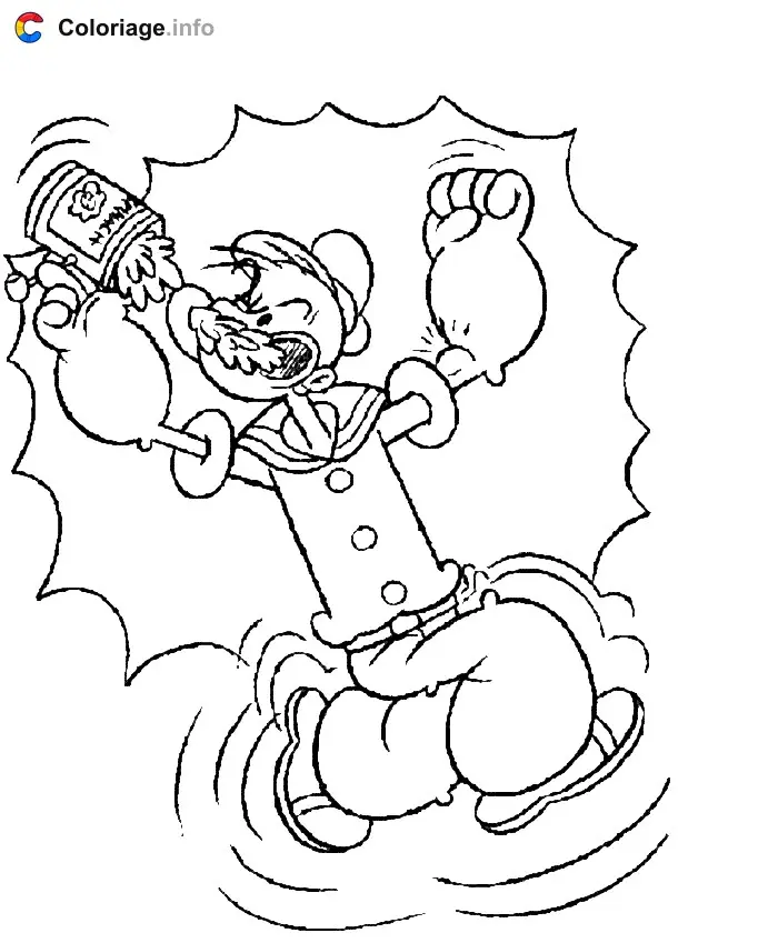 Coloriage Popeye mange des épinards - Popeye à imprimer