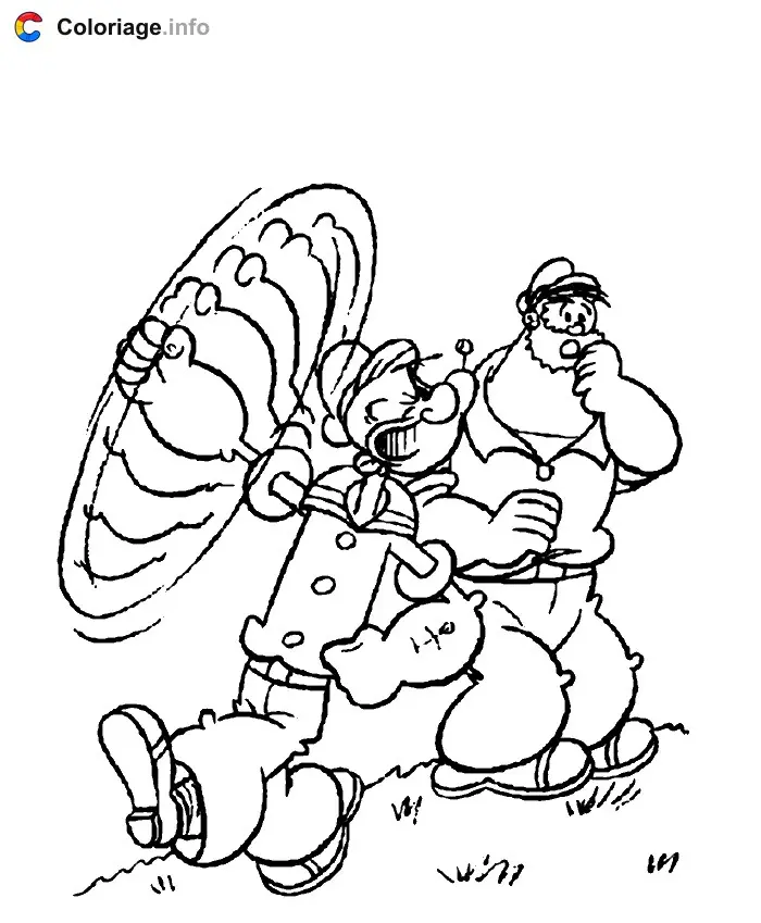 Coloriage Popeye se bat contre Brutus - Popeye à imprimer