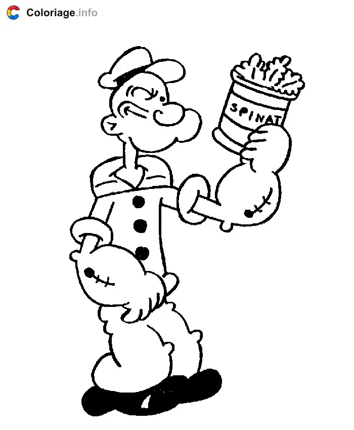 Coloriage Popeye tenant une boîte d'épinards - Popeye à imprimer