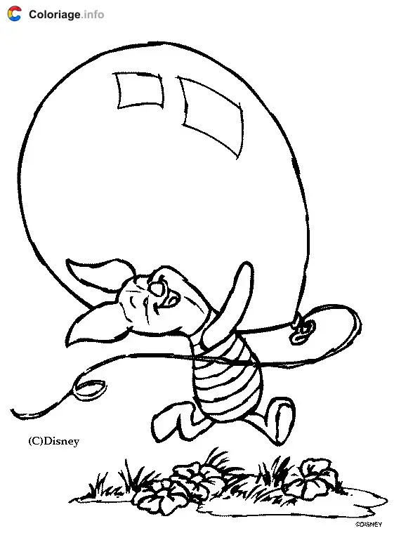 Coloriage Porcinet avec un ballon - Porcinet à imprimer