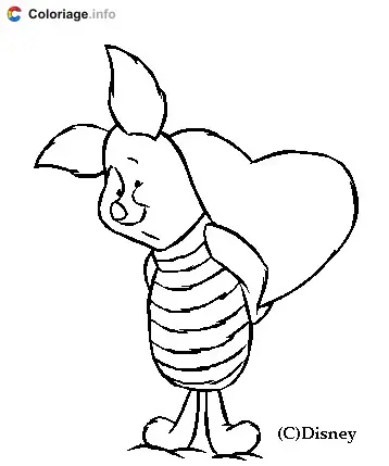 Coloriage Porcinet avec un cœur - Porcinet à imprimer