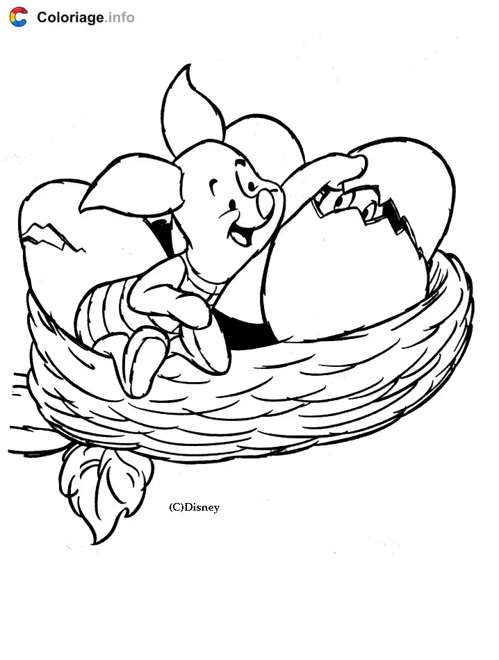 Coloriage Porcinet dans un nid avec œufs - Porcinet à imprimer