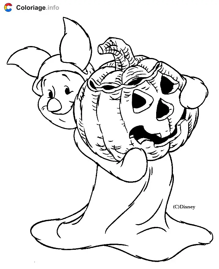 Coloriage Porcinet déguisé pour Halloween - Porcinet à imprimer