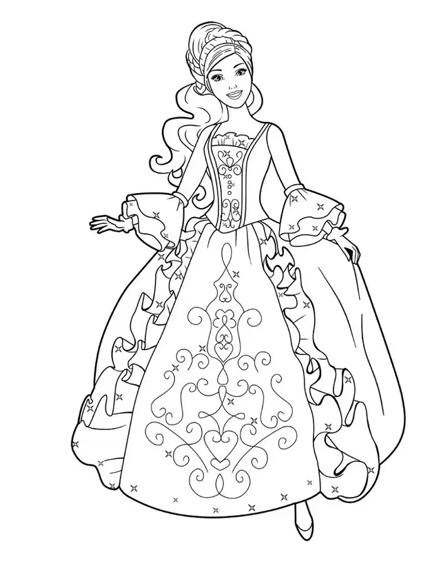 Coloriage Princesse Barbie Avec Une Jolie Robe - Princesse disney à imprimer