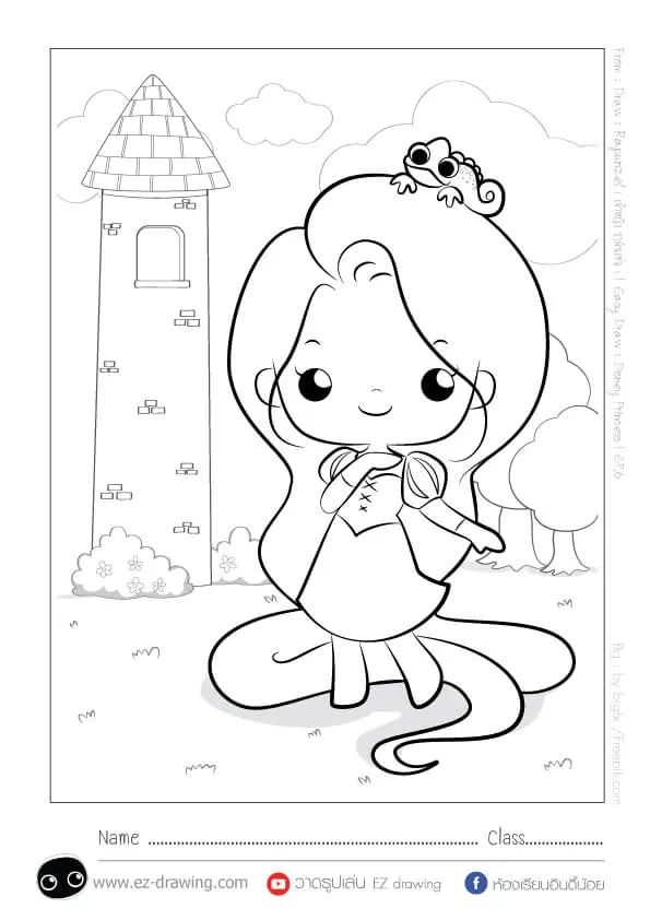 Coloriage Princesse Disney Raiponce Kawaii - Princesse disney à imprimer