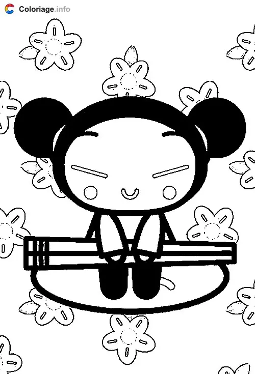 Coloriage Pucca avec des baguettes - Pucca à imprimer