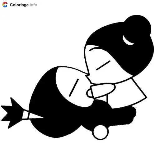 Coloriage Pucca embrasse Garu - Pucca à imprimer