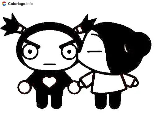 Coloriage Pucca fait un bisou à Garu - Pucca à imprimer