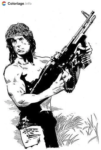 Coloriage Rambo avec une arme - Sylvester Stallone à imprimer