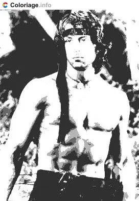 Coloriage Rambo dans la jungle - Sylvester Stallone à imprimer
