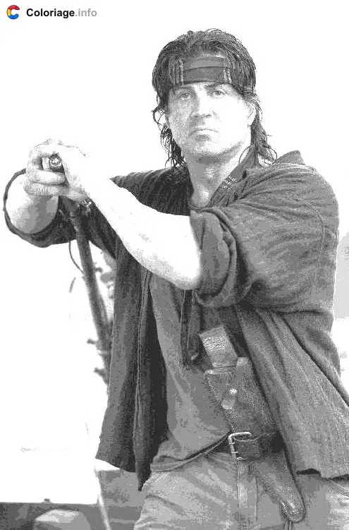 Coloriage Rambo sur son bateau - Sylvester Stallone à imprimer