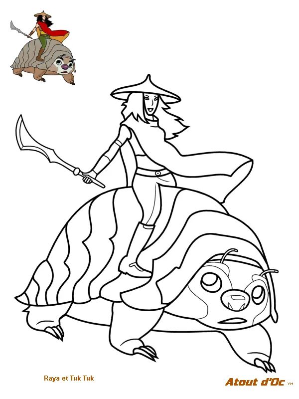 Coloriage Raya Et Tuk Tuk En Quete Du Dernier Dragon - Raya et le Dernier Dragon à imprimer