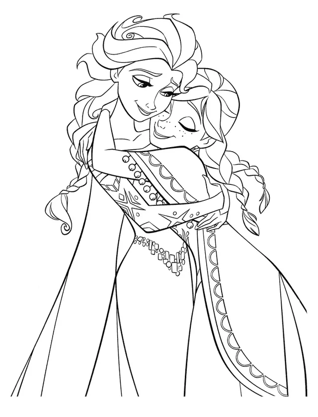 Coloriage Reine Des Neiges Elsa Anne Se Donne Un Câlin - La Reine des neiges à imprimer