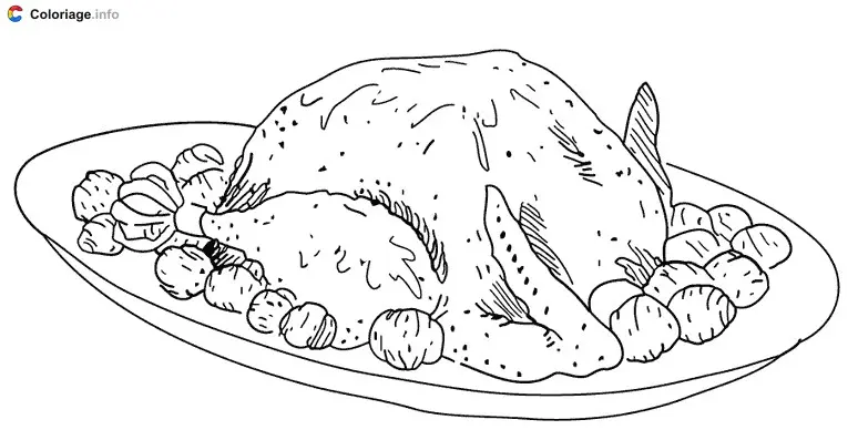 Coloriage Repas avec une dinde - Cuisine à imprimer
