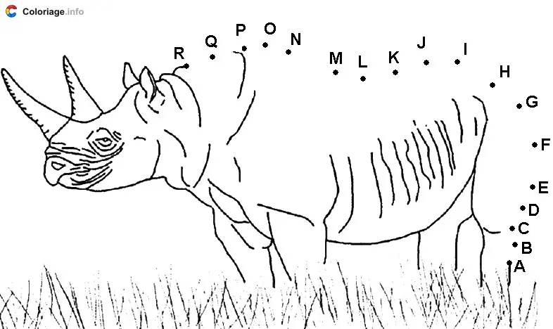 Coloriage Rhinocéros dans la savane - Points a relier à imprimer