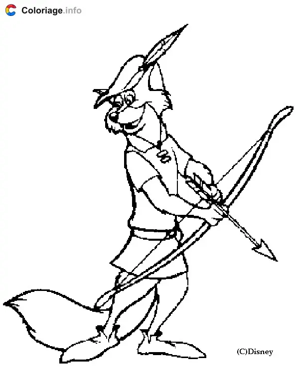 Coloriage Robin avec un arc et une flèche - Robin des Bois à imprimer