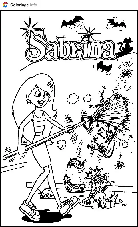 Coloriage Sabrina balais - Sabrina, l'apprentie sorcière à imprimer