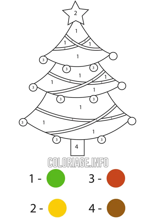Coloriage Sapin de Noël par numéro facile - Magique noel à imprimer