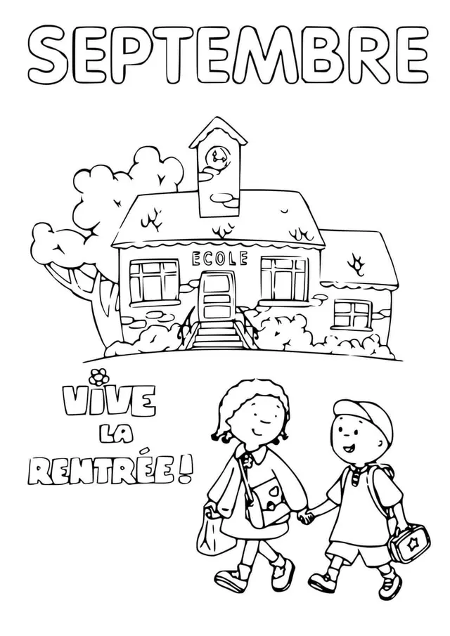 Coloriage Septembre Rentrée Scolaire Avec Caillou - Septembre à imprimer