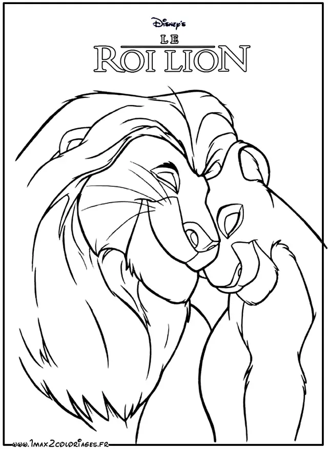 Coloriage Simba Et Nala Adulte Roi Lion - Roi lion à imprimer