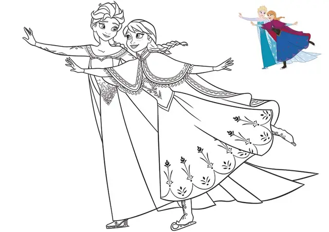 Coloriage Elsa et Anna à Noël - La Reine des neiges à imprimer