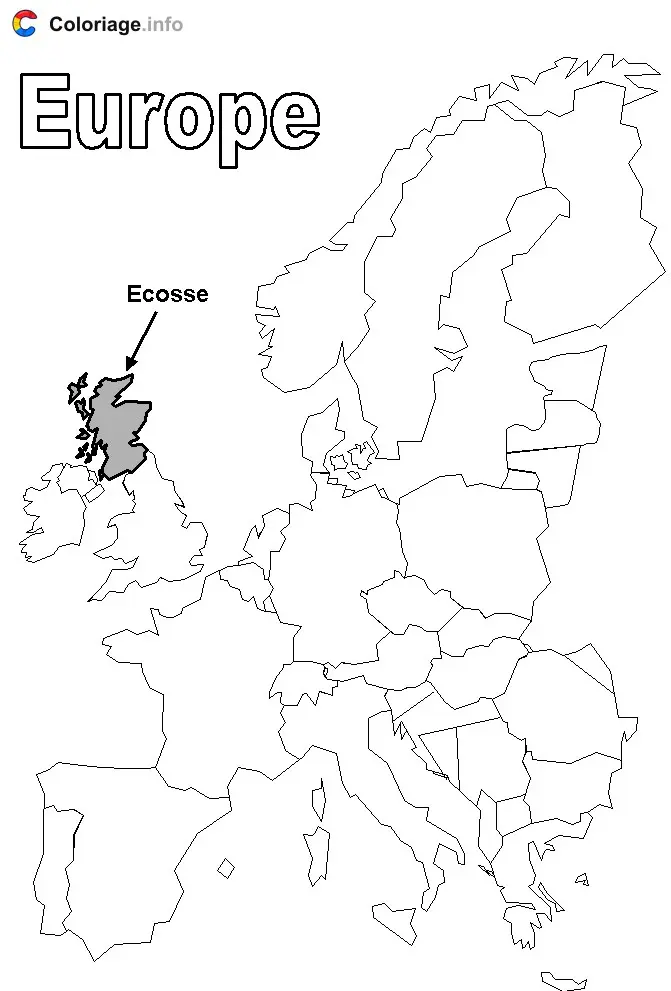 Coloriage Situer l'Écosse en Europe - Écosse à imprimer